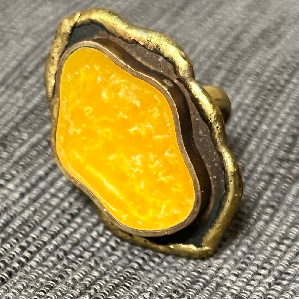 Statement ring - adjustable organic amber geode ring